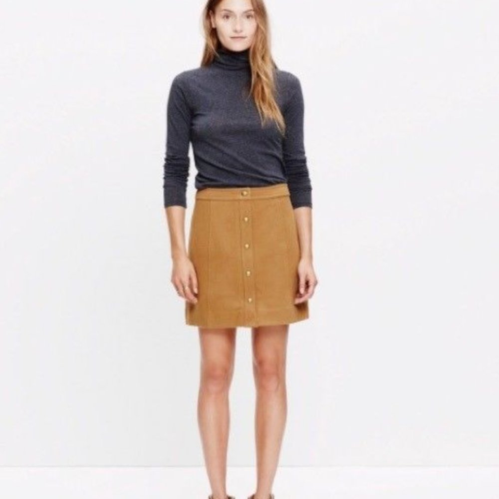 Madewell Wool Snap-Front Mini Skirt in Camel